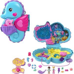 Polly Pocket Seahorse Wearable Purse & Animal Toy Playset with Pets - 15 Pieces